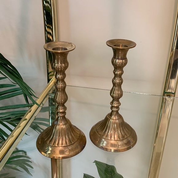 Pair of Vintage Mid Century Solid Gold Brass Candlesticks